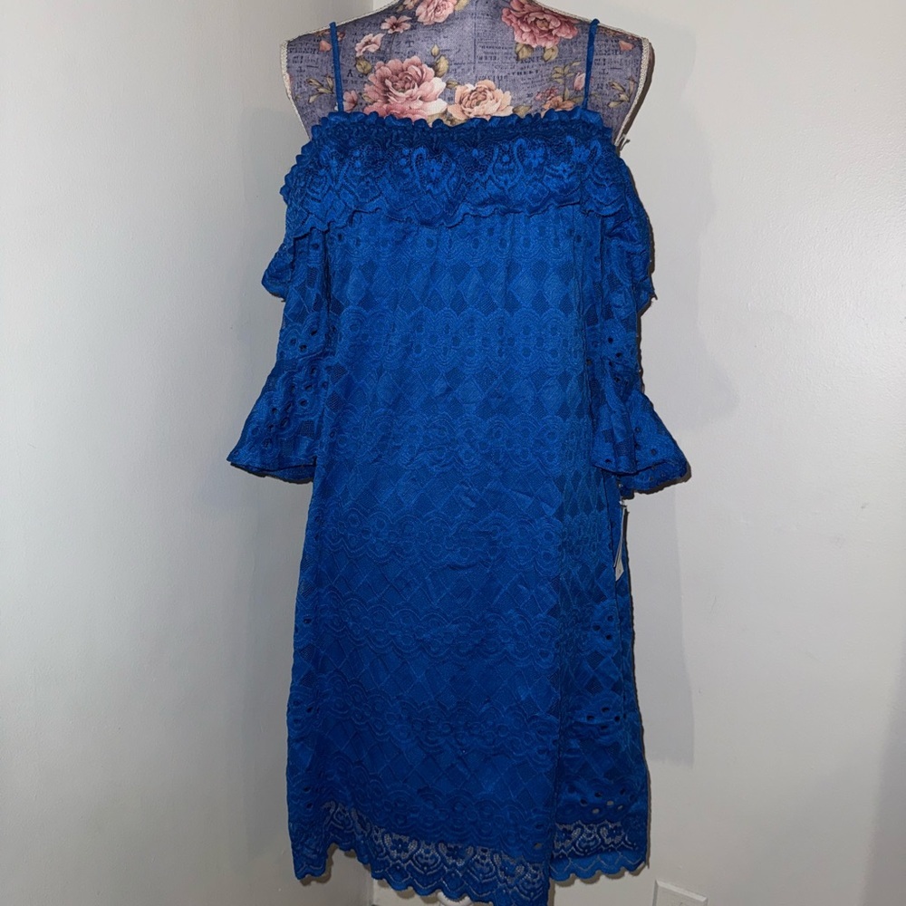 Chic Blue Lace Off-Shoulder Dress